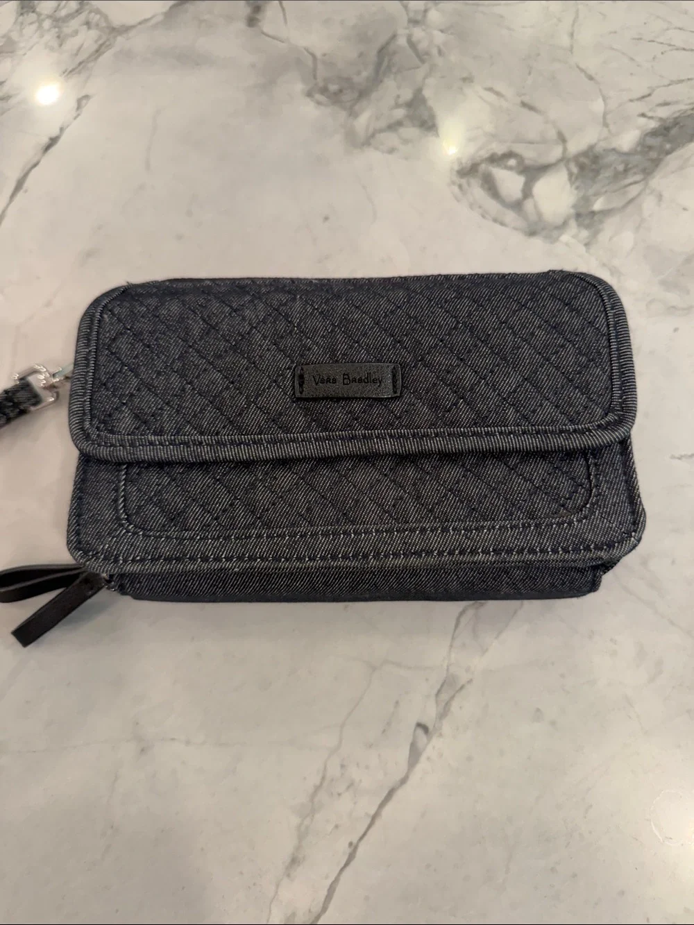 Vera Bradley Quilted Denim-Style Wristlet in Dark Blue-Gray - Picture 1 of 13